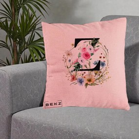 Cadou Personalizat - Perna Personalizata Monograma Florala Litera Z cu Coroana, 40x40 cm, Roz, Husa Detasabila, Perna Inclusa, BEKZ®