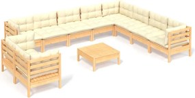 vidaXL Set mobilier grădină cu perne crem, 11 piese, lemn masiv de pin