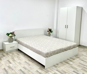 Dormitor Combi, culoare alb, cu pat standard 160 x 200 cm, dulap cu 2 usi 90 cm si 2 noptiere