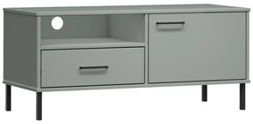 351022 vidaXL Comodă TV cu picioare metalice „OSLO”, gri, lemn masiv pin
