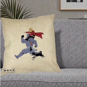 Perna Personalizata Fullmetal Alchemist Edward si Alphonse, 40x40 cm, Crem, Husa Detasabila, Perna Inclusa, BEKZ®