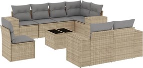 vidaXL Set canapele de grădină, 9 piese, cu perne, bej, poliratan
