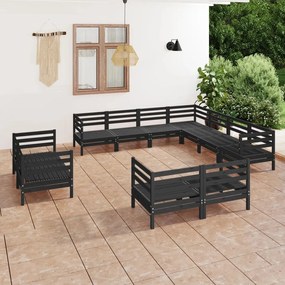 3083218 vidaXL Set mobilier de grădină, 11 piese, negru, lemn masiv de pin