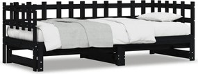 vidaXL Pat de zi extensibil, negru, 2x(90x190) cm, lemn masiv de pin