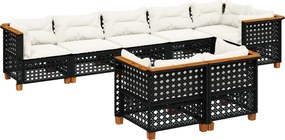 vidaXL Set mobilier de grădină cu perne, 8 piese, negru, poliratan