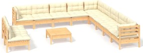 vidaXL Set mobilier grădină cu perne crem, 12 piese, lemn masiv de pin