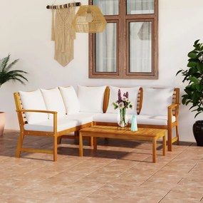 3057769 vidaXL Set mobilier de grădină cu perne crem, 4 piese, lemn de acacia