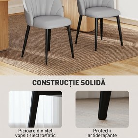 HOMCOM Set 2 Scaune din Piele Ecologică cu Picioare din Oțel și Spătar în Formă, 52x54x79 cm, Gri Deschis | Aosom Romania