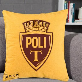 Perna Personalizata Poli Timisoara Fotbal, 40x40 cm, Galben, Husa Detasabila, Perna Inclusa, BEKZ®