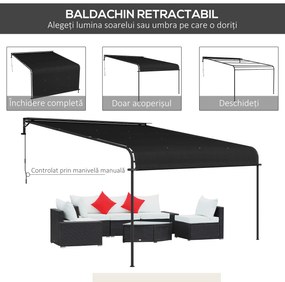 Outsunny Pergola Inclinata de 3 x 4m cu Copertina Retractabila