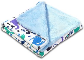 Paturica dubla pufoasa cu doua fete 100x78 cm Kidizi Fluffy Blue Dino