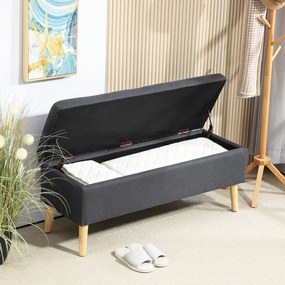 HOMCOM Bancă tapițată cu depozitare, bancă de dormit în model de in, lemn de cauciuc, 110 x 39 x 45 cm, Gri închis | Aosom Romania