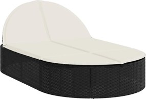 vidaXL Șezlong dublu cu perne, negru, poliratan