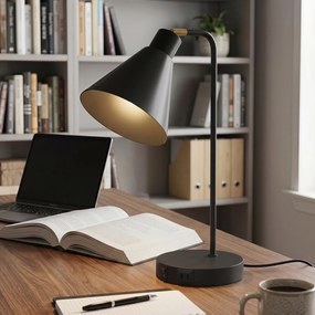 HOMCOM Set de 2 Lămpi de Masă Moderne din Oțel cu Porturi USB, E27, Becurile Nu Sunt Incluse, Negru | Aosom Romania
