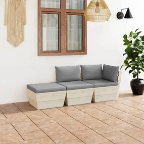 3063421 vidaXL Set mobilier grădină din paleți cu perne, 3 piese, lemn molid