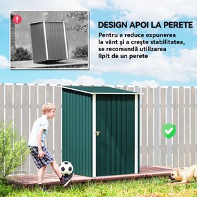Outsunny Căsuță de Grădină 0,92m² din Oțel Galvanizat, Depozit pentru Unelte cu Ușă Blocabilă, Acoperiș Înclinat, 100x104x160 cm, Verde | Aosom Romania