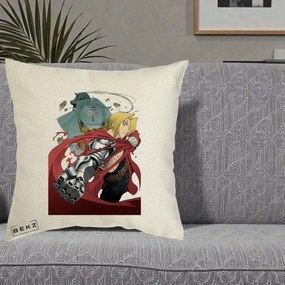 Perna Personalizata Fullmetal Alchemist Brotherhood Edward si Al Poster, 40x40 cm, Ecru, Husa Detasabila, Perna Inclusa, BEKZ®
