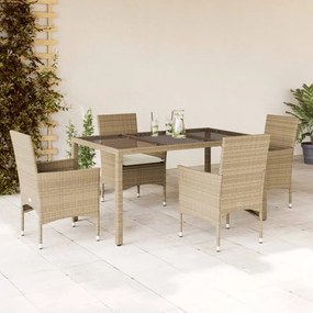 vidaXL Set mobilier de grădină cu perne 5 piese bej poliratan &amp; sticlă