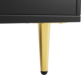 Dulap înalt pentru sufragerie, cu uși cu geam perforat, decor auriu și spațiu mare de depozitare pe mai multe niveluri, 145x39x171 cm, Negru