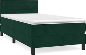 vidaXL Pat box spring cu saltea, verde închis, 100x200 cm, catifea
