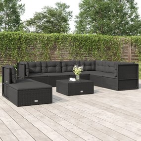 3187137 vidaXL Set mobilier de grădină cu perne, 8 piese, negru, poliratan