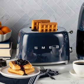 Prajitor de paine SMEG 50's Style TSF01NBEU, 950 W, 2 felii, 6 trepte, Tava pentru firimituri, Cablu integrat, Otel inoxidabil, Albastru inchis