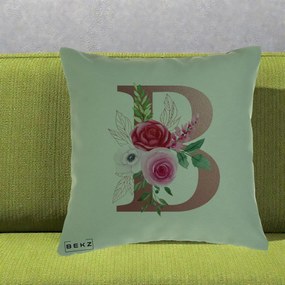 Cadou Personalizat - Perna Personalizata Monograma Rose Gold Litera B, 40x40 cm, Verde, Husa Detasabila, Perna Inclusa, BEKZ®
