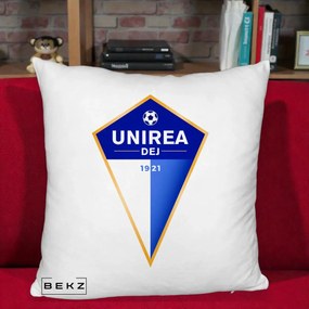 Perna Personalizata Unirea Dej 1921 Fotbal, 40x40 cm, Alb Pufos, Husa Detasabila, Perna Inclusa, BEKZ®