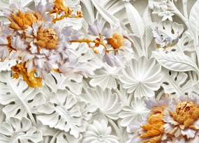 Tapet Premium Canvas - Flori si frunze colorate abstract