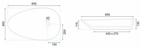 Lavoar pe blat Rea Greta Thunder asimetric finisaj alb piatra lucios 65 cm