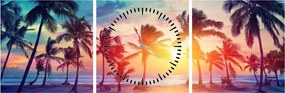 Tablou - Apus de soare tropical (cu ceas) (90x30 cm)