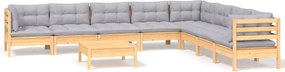 vidaXL Set mobilier de grădină cu perne gri, 9 piese, lemn masiv pin