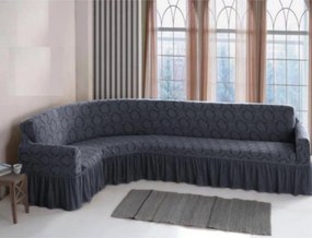 Husa elastica pentru coltar, cu volanas, model Jacquard Cenusiu