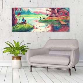 Tablou - Acuarelă, Golf într-un sat de munte (120x50 cm)