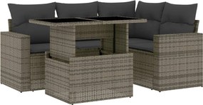 vidaXL Set canapea de grădină cu perne, 5 piese, gri, poliratan