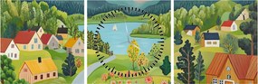 Tablou - Sat în Munți (cu ceas) (90x30 cm)