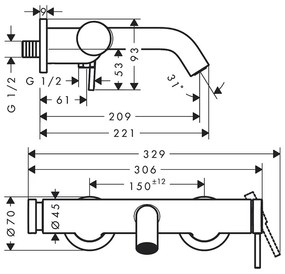 Baterie cadă - duș, Hansgrohe, Tecturis S, negru mat, 73422670