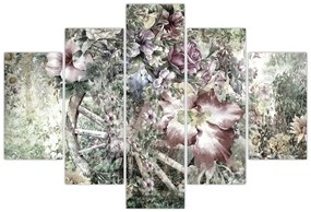 Tablou - Flori pe roata de lemn (150x105 cm)