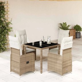 vidaXL Set bistro de grădină, 5 piese, cu perne, bej, poliratan