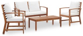 Set mobilier de gradina cu perne, 4 piese, lemn masiv de acacia Crem, 4