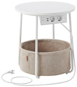 Masă laterală NOIRA, bej/alb, cu prize și porturi USB încorporate