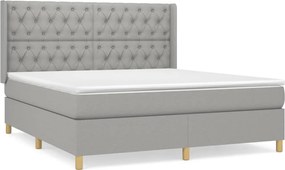 vidaXL Pat continental cu saltea, gri deschis, 160x200 cm, textil
