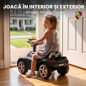 AIYAPLAY Mașinuță de Împins pentru Copii cu Licență Porsche, Claxon, Faruri și Sunet de Pornire, PP, Negru | Aosom Romania