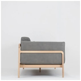 Canapea din piele bovină cu structură din lemn masiv de stejar Gazzda Fawn, 240 cm, gri închis