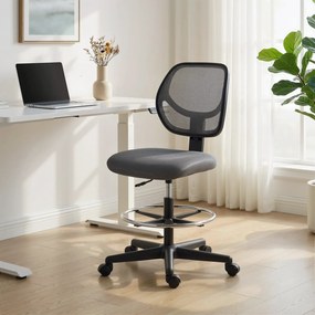 Vinsetto Scaun de birou ergonomic, fotoliu de birou cu suport pentru picioare, scaun pentru desen din plasă, înălțime reglabilă, gri închis | Aosom Romania