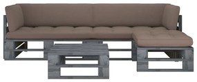 Set mobilier paleti cu perne, 4 piese, lemn de pin gri tratat Gri taupe, 2x colt + suport pentru picioare + masa, Gri, 1