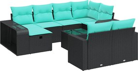 vidaXL Set canapele de grădină cu perne, 11 piese, negru, poliratan