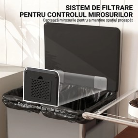 HOMCOM Coș de gunoi dublu cu pedală, 2 găleți de 30L și capac amortizat, gri | Aosom Romania