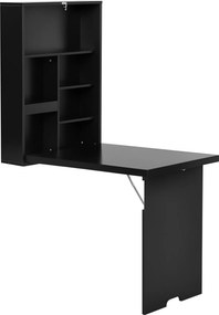 HOMCOM Masă pliantă de perete Birou de perete, incl. tablă de scris, 60 cm x 94,5 cm x 147 cm, Negru | Aosom Romania
