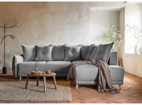 Colțar gri extensibil cu tapițerie din catifea reiată (colț dreapta) Lazy Lukka – Miuform